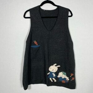 Cute Gray Tunic Sweater Vest with Bunny Design one size